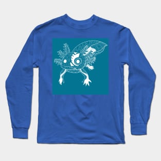 kawaii axolotl in totonac xochimilco pattern style ecopop blue Long Sleeve T-Shirt